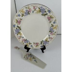 Cake Plate & Server New Andrea by Sadek 10.5 Inches Diam. Floral Design Japan